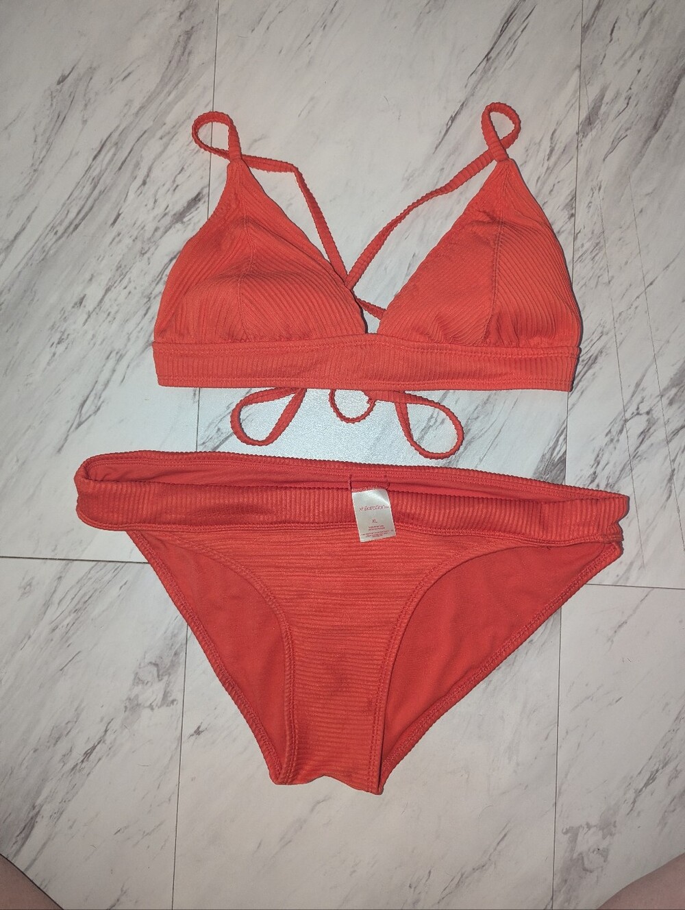 Xhilaration Red Ribbed Triangle Bikini Set